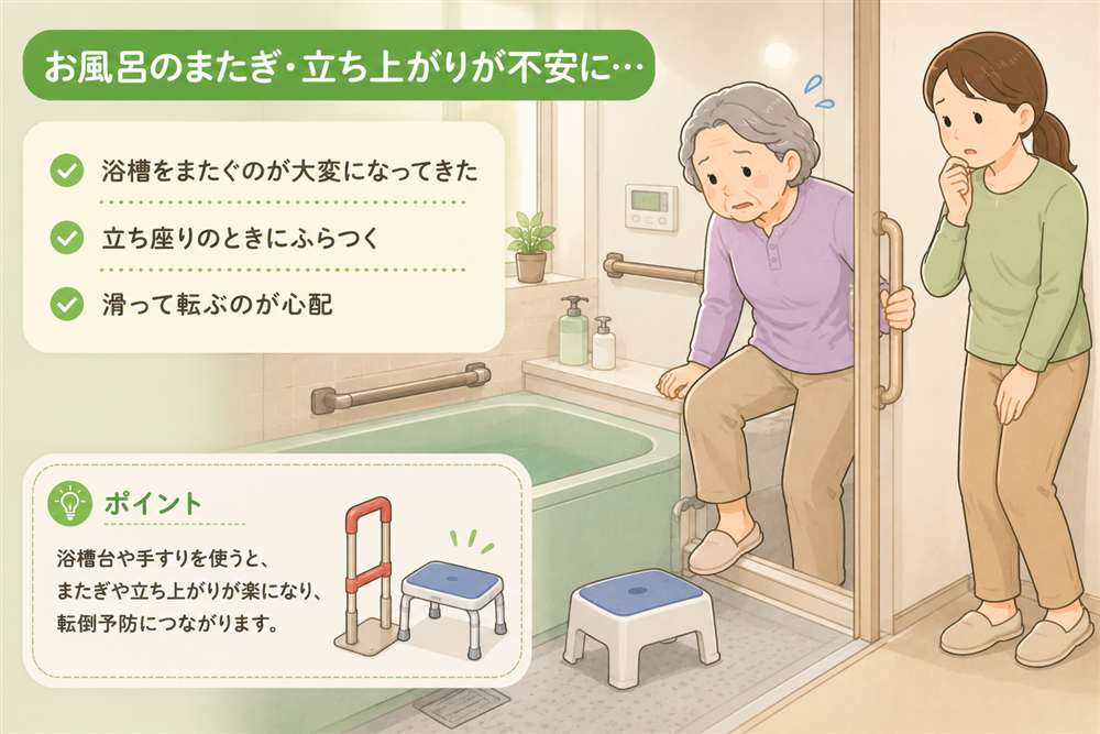 浴槽のまたぎや立ち上がりが不安な高齢者