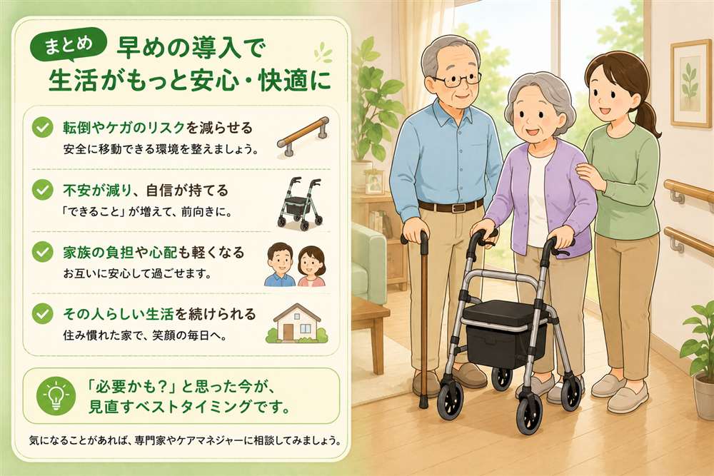 福祉用具で安心して生活する高齢者と家族