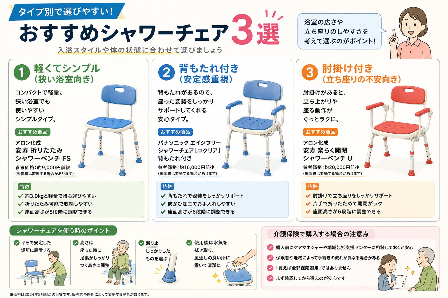 タイプ別おすすめシャワーチェア3選の図解