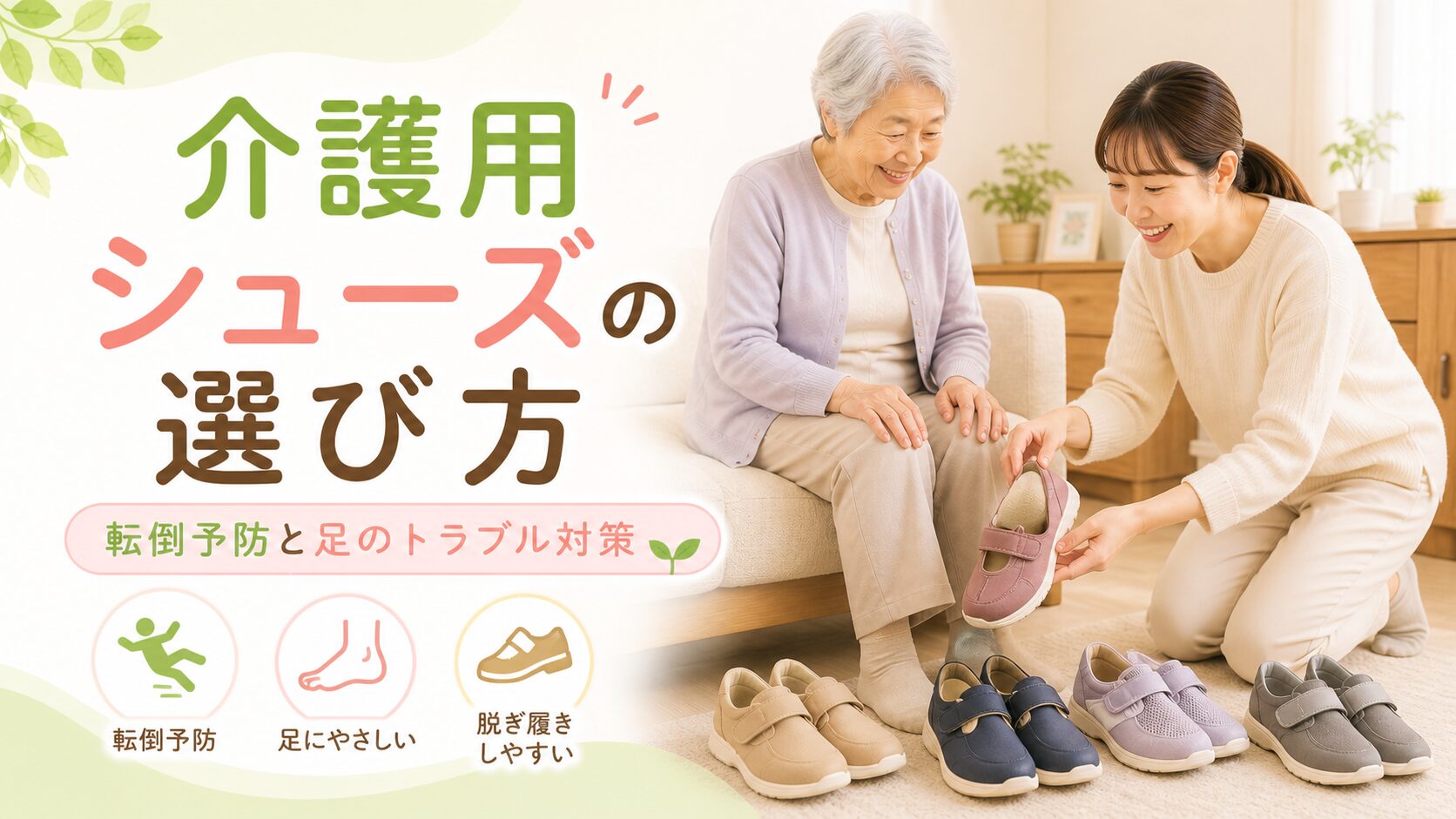 高齢者の足に合う介護用シューズを選ぶ家族のアイキャッチ画像
