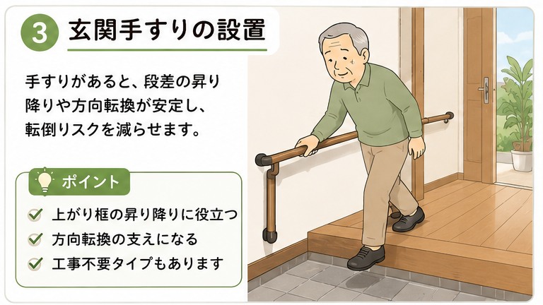 玄関に手すりを設置した様子のイラスト