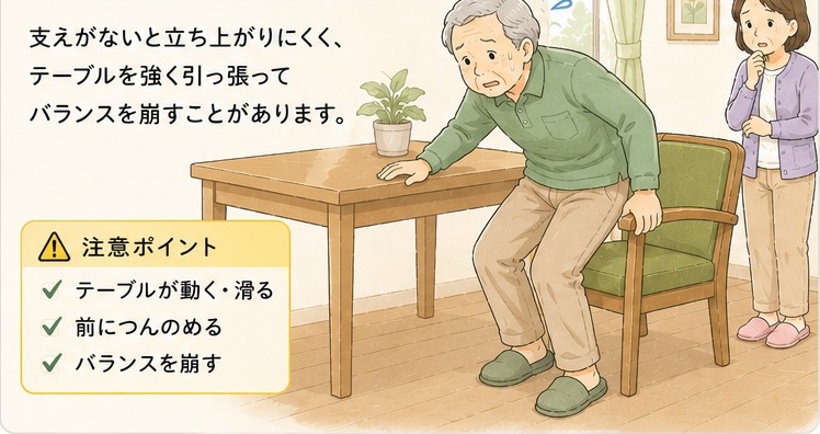 テーブルを押して立ち上がる高齢者