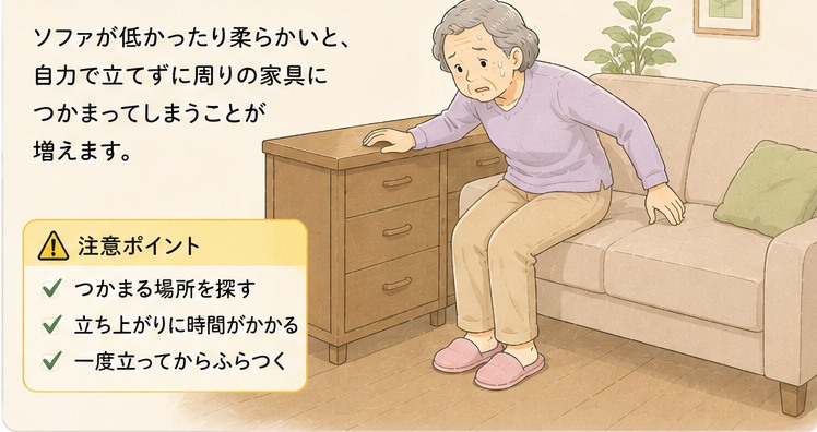 ソファから立てず家具につかまる