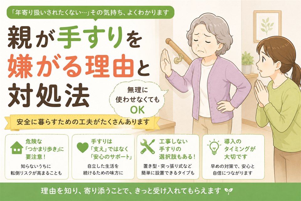 親が手すりを嫌がる理由と対処法のアイキャッチ