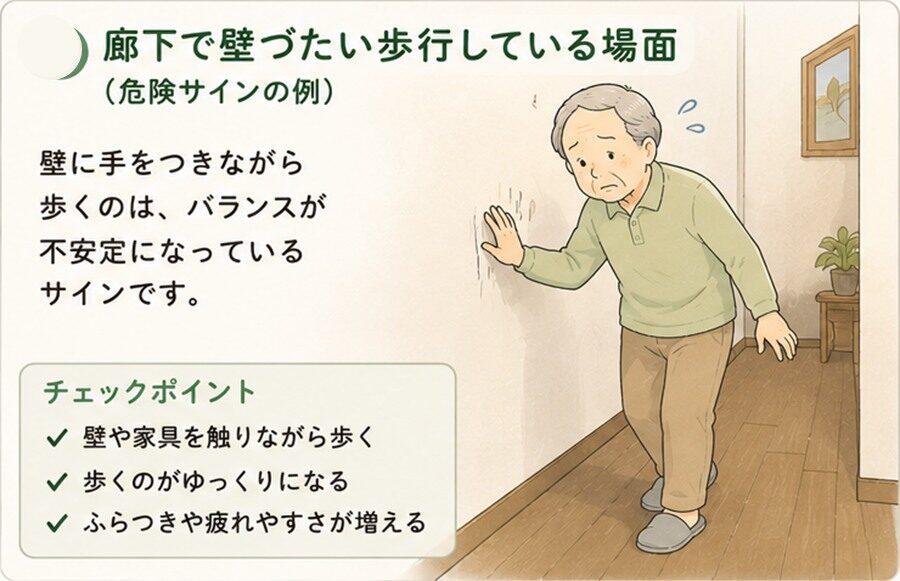 廊下を壁づたいで歩くようになった時の転倒予防 1