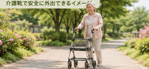 介護靴で安全に外出を続けるイメージ