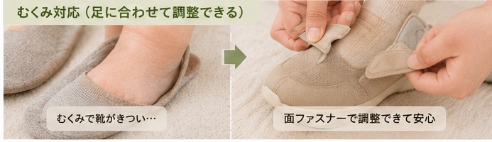 むくみ対応介護靴 - 足に合わせて調整できる
