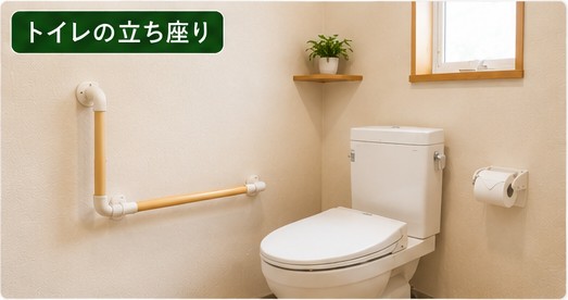 トイレで手すりを使って立ち上がる高齢者