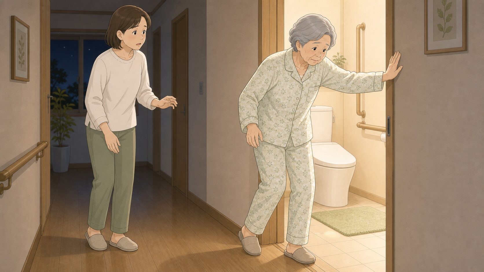 トイレ前でふらつく高齢者