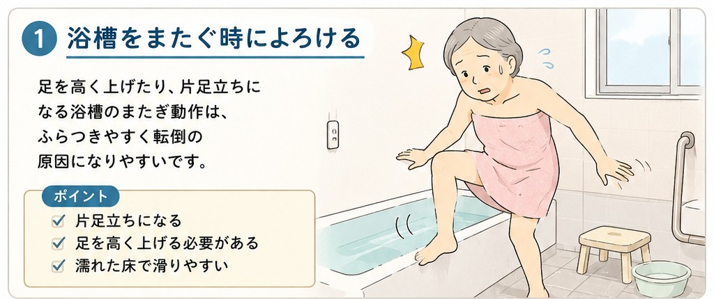 浴槽またぎでふらつく